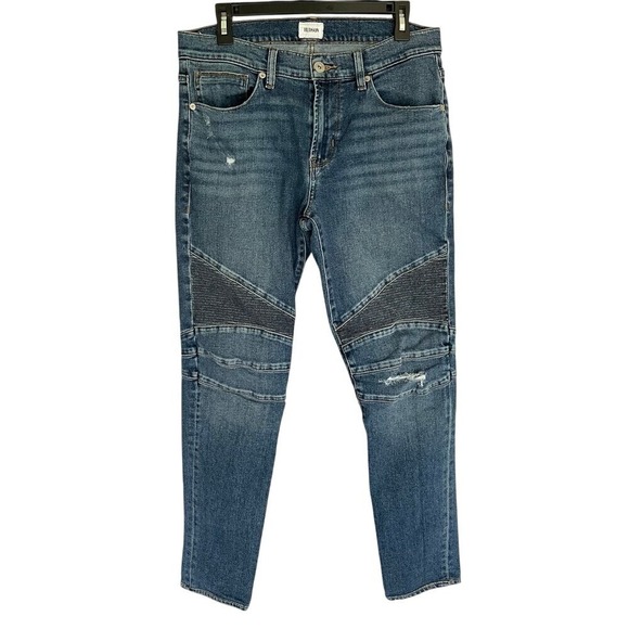 Hudson Jeans Ethan Biker Skinny Moto Distressed Blue Denim Pants Mens Size 32x30 - Picture 1 of 8